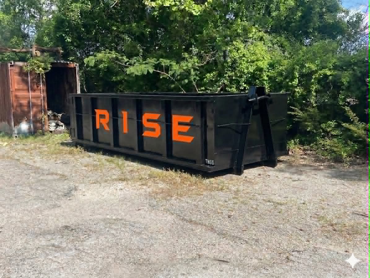 RISE Dumpsters owner-operated delivery truck serving Virginia Beach, Chesapeake, and Hampton Roads.